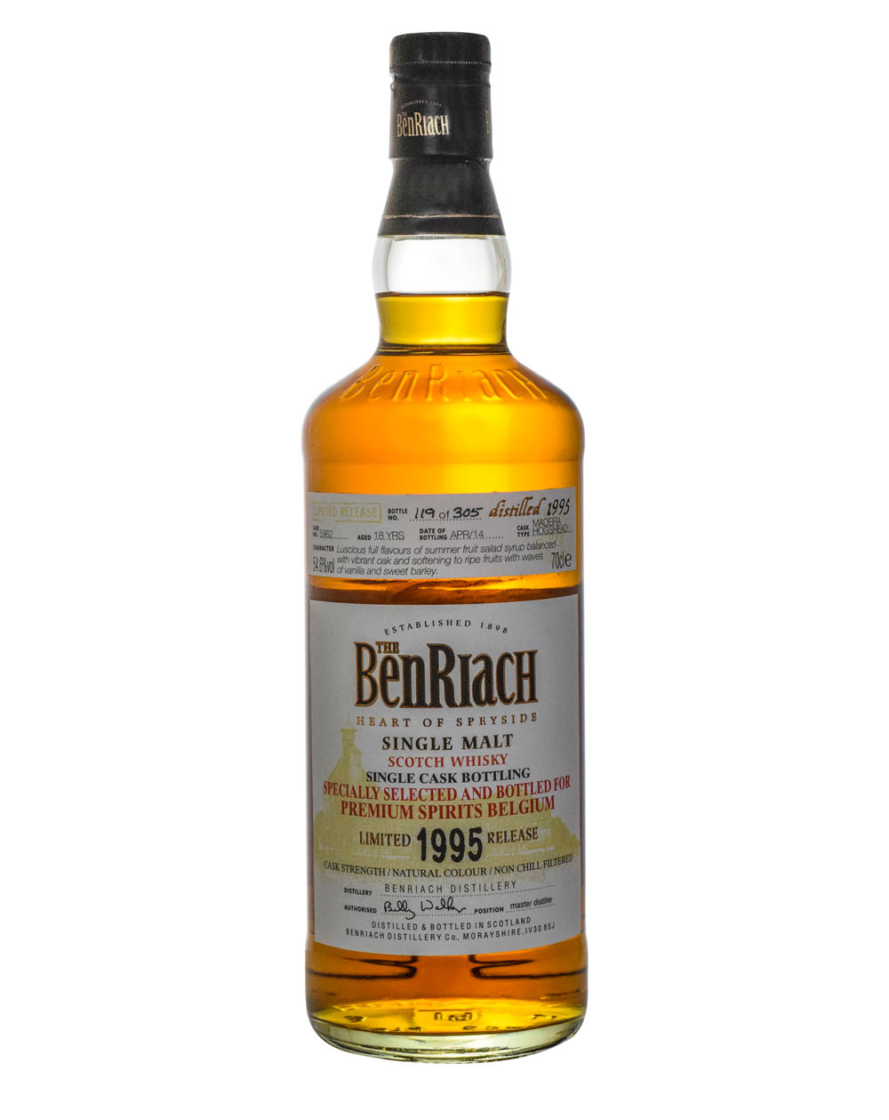 Benriach 18 Years Old Specially Selected & Bottled For Premium Spirits Belgium Limited 1995 Release Cask #5962 Must Have Malts MHM