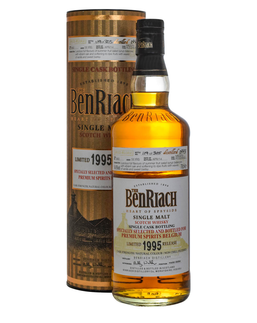 Benriach 18 Years Old Specially Selected & Bottled For Premium Spirits Belgium Limited 1995 Release Cask #5962 Tube Must Have Malts MHM
