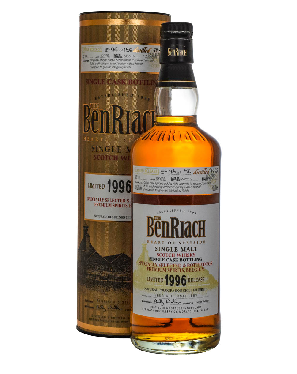 Benriach 19 Years Old Specially Selected & Bottled For Premium Spirits Belgium Limited 1996 Release Cask #24 Tube Must Have Malts MHM