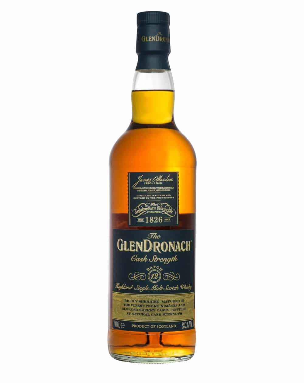 GlenDronach Cask Strength, Pedro Ximénez & Oloroso Sherry Cask, Batch No. 12, 2023, 58.2% whisky bottle