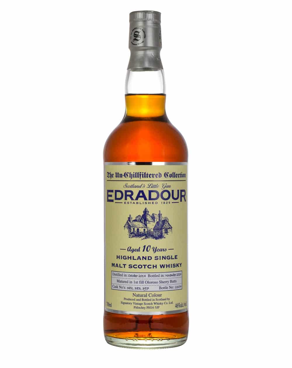 Edradour The Un-Chillfiltered Collection 10 Year Old, Sherry Cask, Cask #382, 383, 397, 2014, Signatory Vintage, 46% whisky bottle