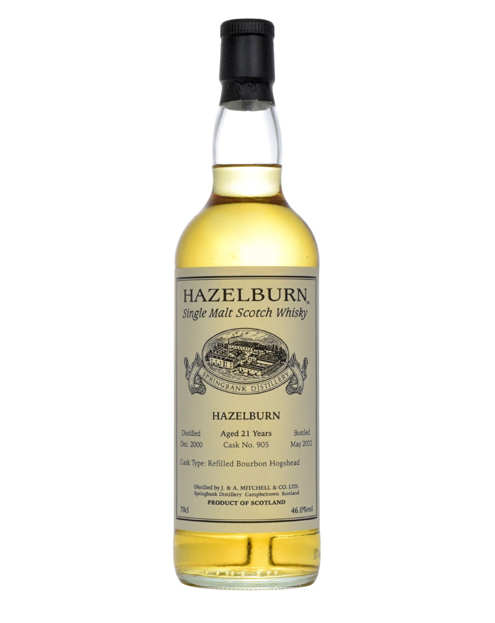 Hazelburn 21 Year Old, Refilled Bourbon Hogshead Cask, Cask #905, 2022, 46% whisky bottle
