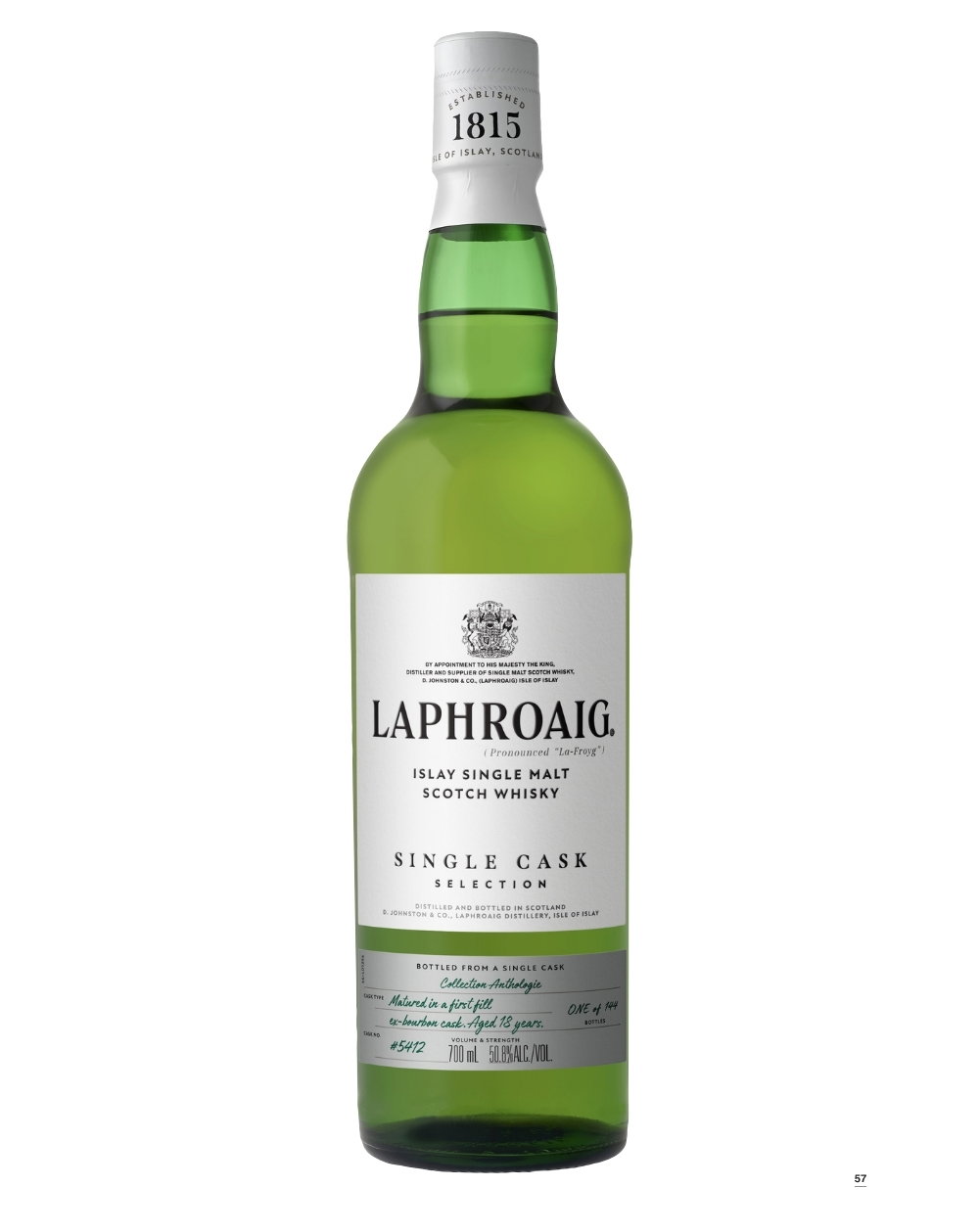 Laphroaig Single Cask Selection Collection Anthologie 18 Year Old, Bourbon Cask, Cask #5412, 2026, 50.8% whisky bottle